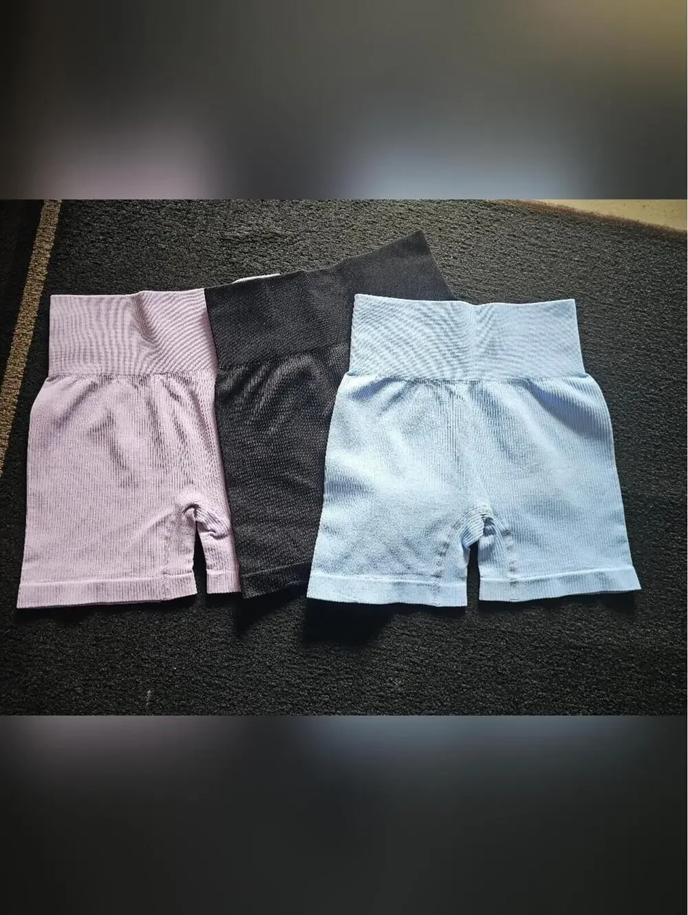 Women's Ribbed High-Waist Biker Shorts - Lavender, Black, Blue